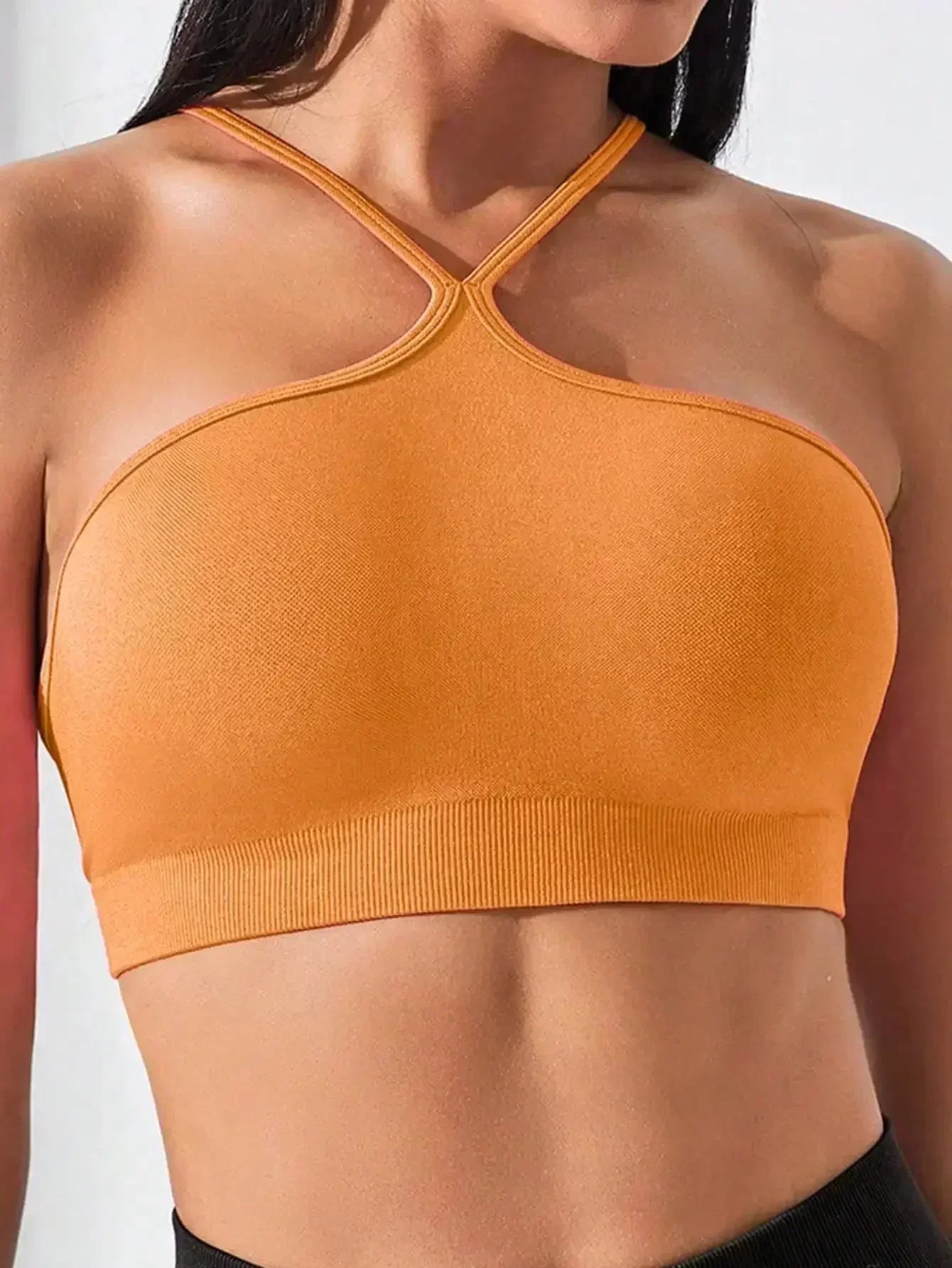 Women's Criss Cross Slim Fit Sports Cami Top Seamless Halter Crop Tee Shirt Tops Workout Tops