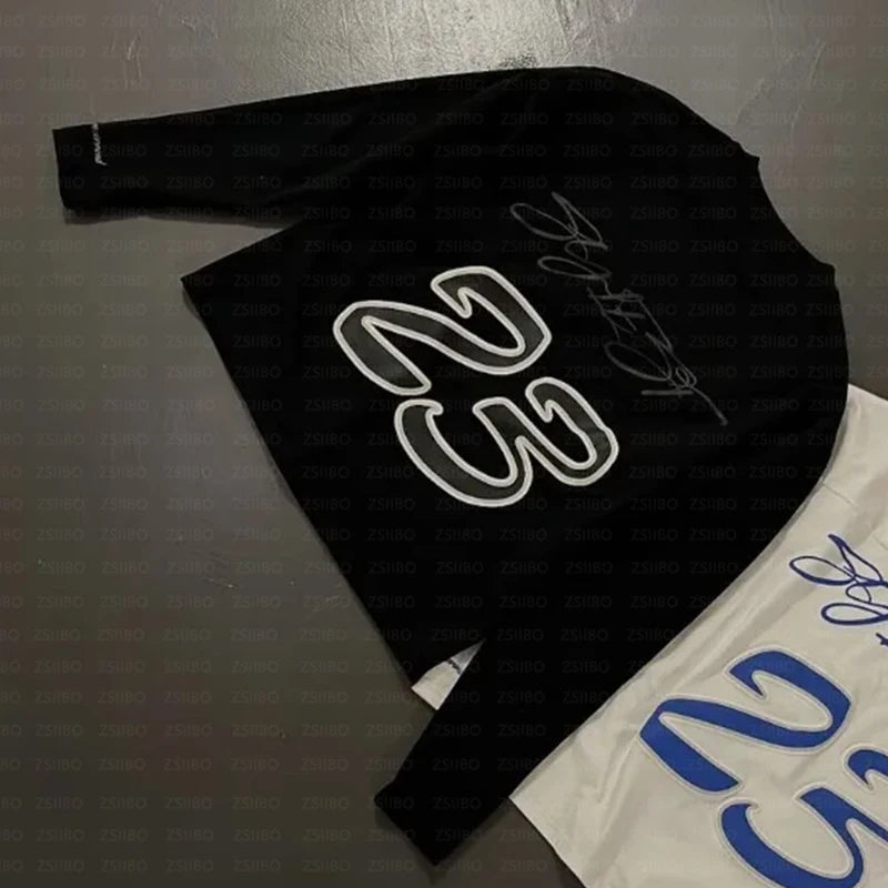 2000s Simple Fashion Autumn Long Sleeves Rock Women Top Harajuku Streetwear Hip Hop Letter Printing Round Neck Oversized T-shirt