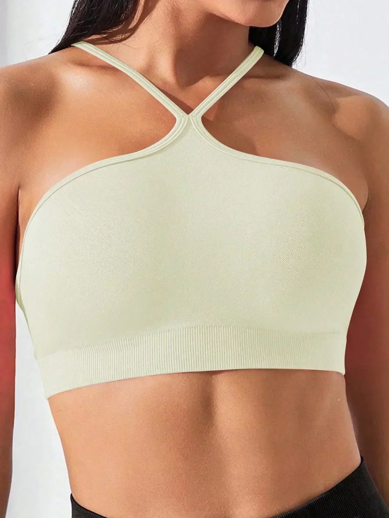 Women's Criss Cross Slim Fit Sports Cami Top Seamless Halter Crop Tee Shirt Tops Workout Tops
