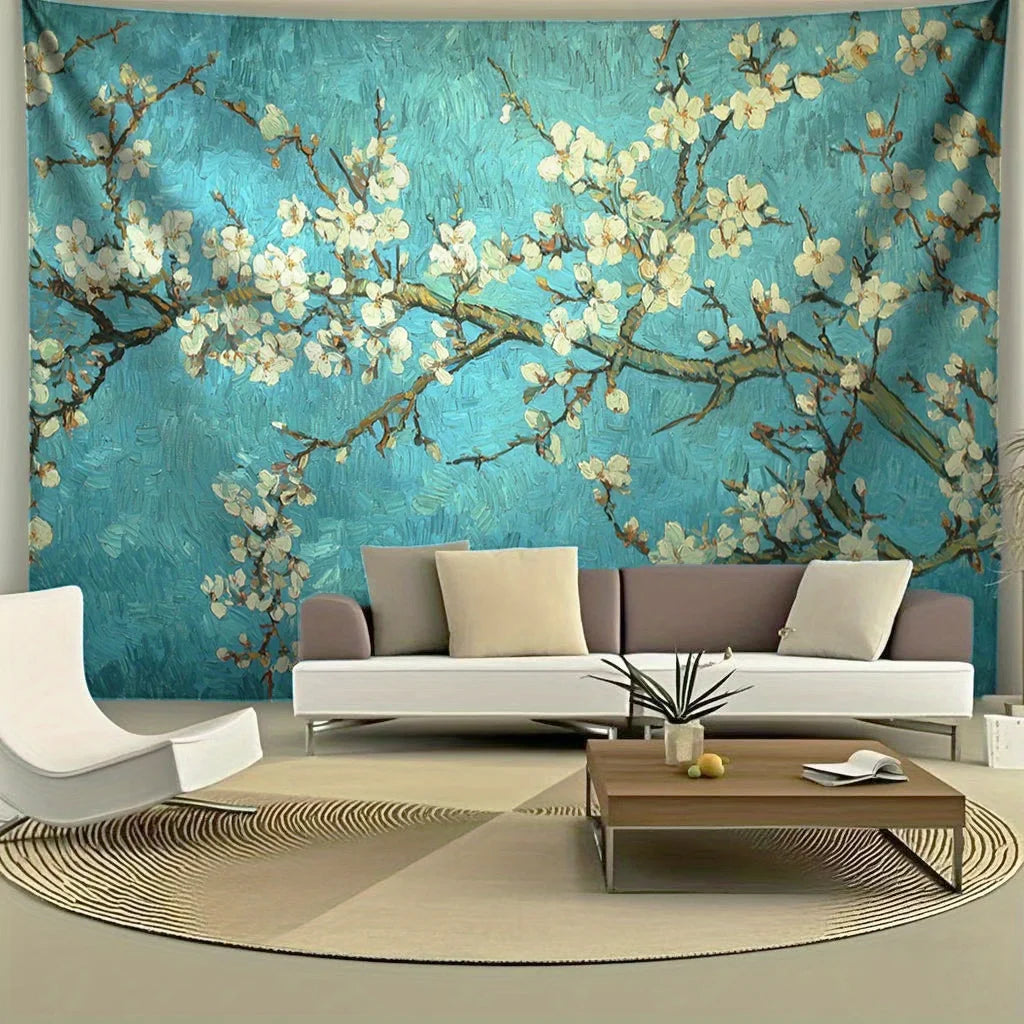 1pc Van Gogh almond blossom tapestry, made of polyester, machine washable, suitable for bedroom and living room decoration.