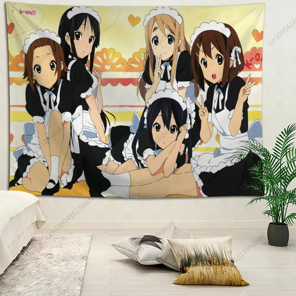 2025 Hot Cute Anime Tapestry K-ON Kawaii Flags Wall Tapestries Wall Hanging Bohemian Aesthetic Room Decor Background Cloth Gifts