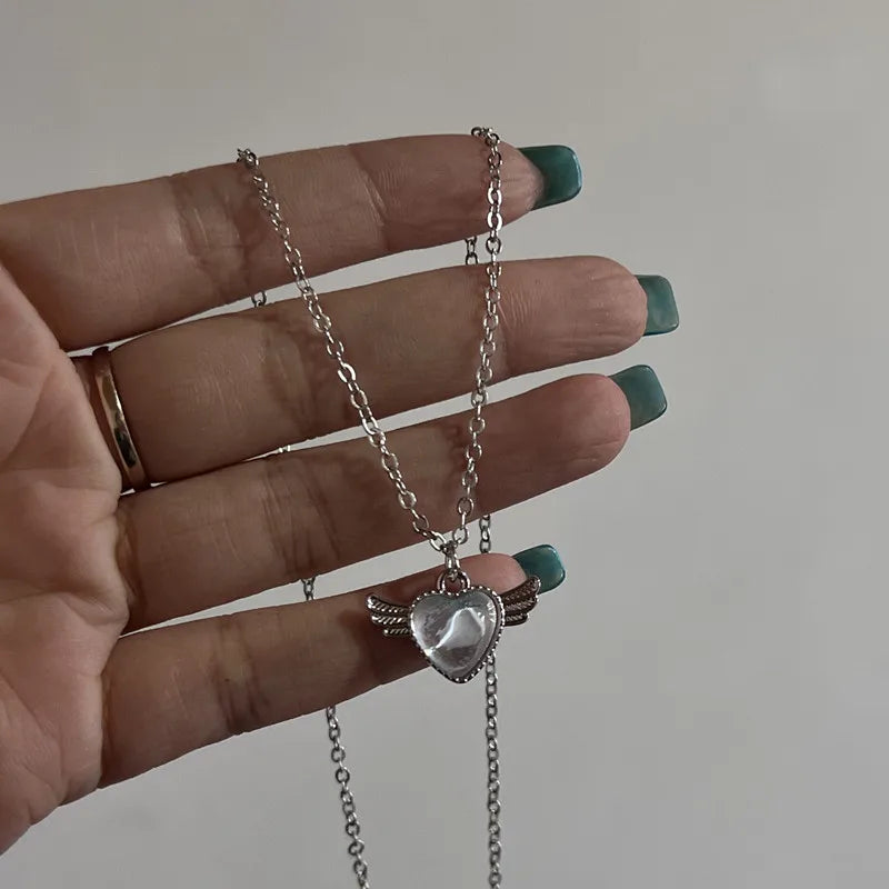 Y2K Crystal Butterfly Heart Necklace Fashion Kpop Shiny Clavicle Chain Necklaces for Women Girls New Trend Party Gifts Jewelry