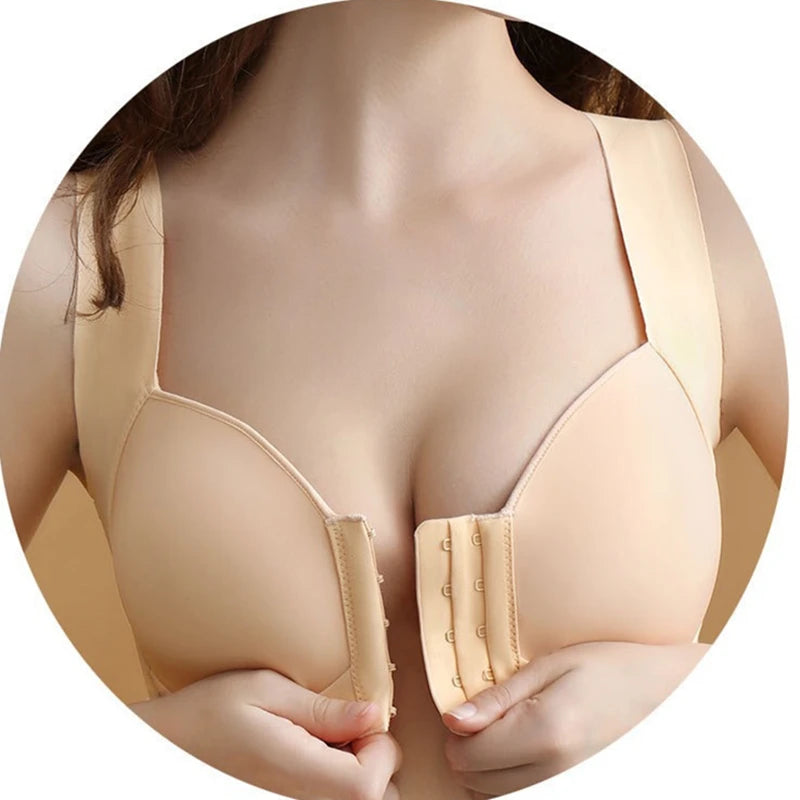 Women's Adjustable Front Button Bra Large Cup Thin Cup Glossy Seamless Comfortable Back Support Vest Style
