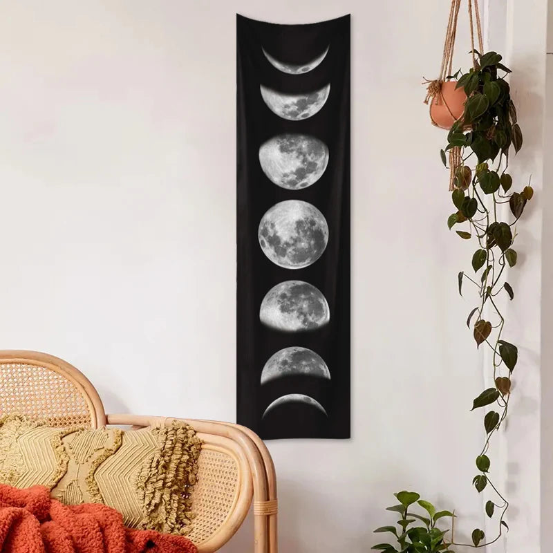 1pc Moon phase tapestry, plant flower butterfly tapestry, moth tapestry, room living room decoration, background wall hanging