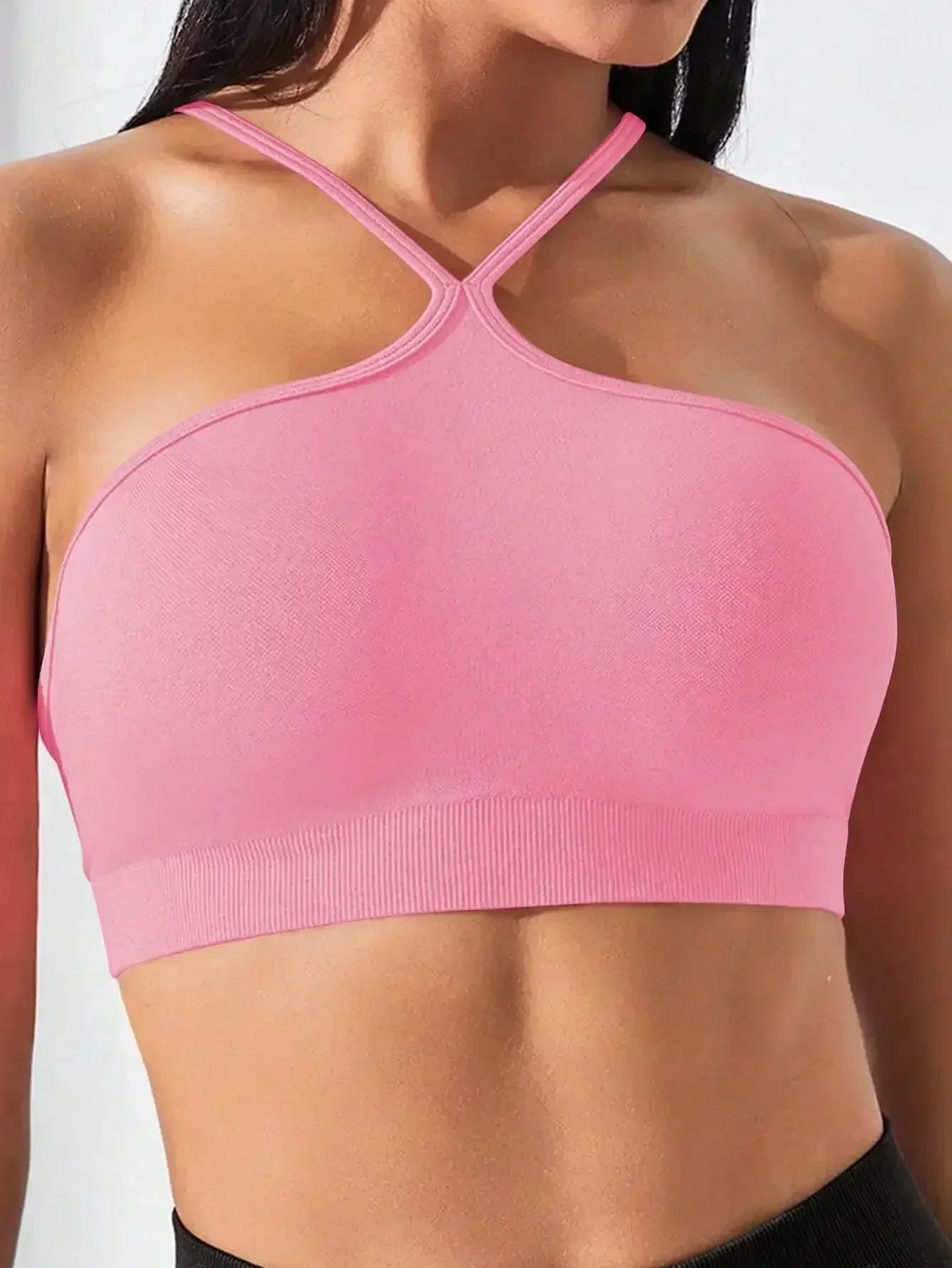 Women's Criss Cross Slim Fit Sports Cami Top Seamless Halter Crop Tee Shirt Tops Workout Tops