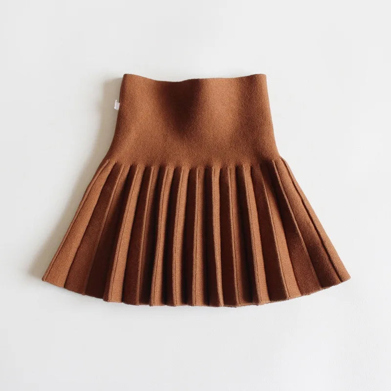 1pcs Girls Knit Skirts Baby Autumn Winter Princess pleated Skirts Childrens Student High Waist Mini Tutu Skirts Kids Solid Dress