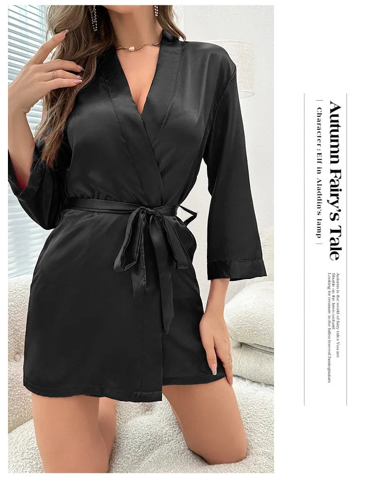 Women's Short Kimono Robe Silky Satin Bathrobe Bride Bridesmaids Getting Ready Sleepwear Soft Nightgown