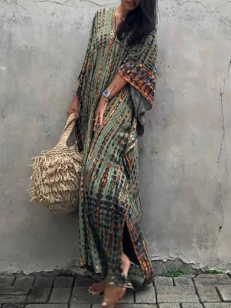 2025 Spring and Summer Smudged Positioning Printed Long Vacation Beach Skirt Bikini Cover-Up Swimsuit Sun Protection Jacket