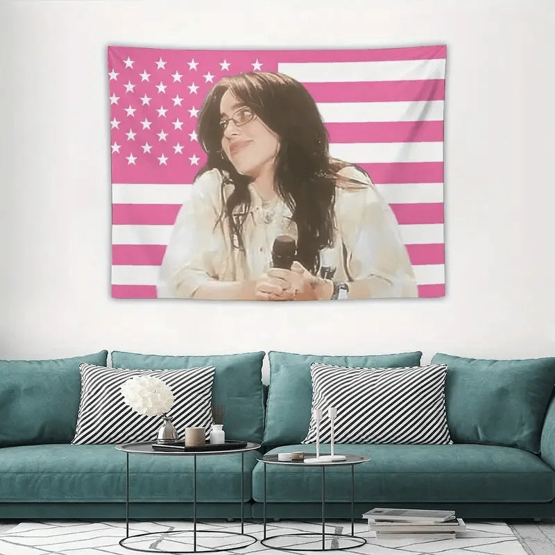 1pc Music Album Poster Tapestry Billie Flag for Living Room Bedroom Wall Hanging Suitable as a Pink Gift for Decor