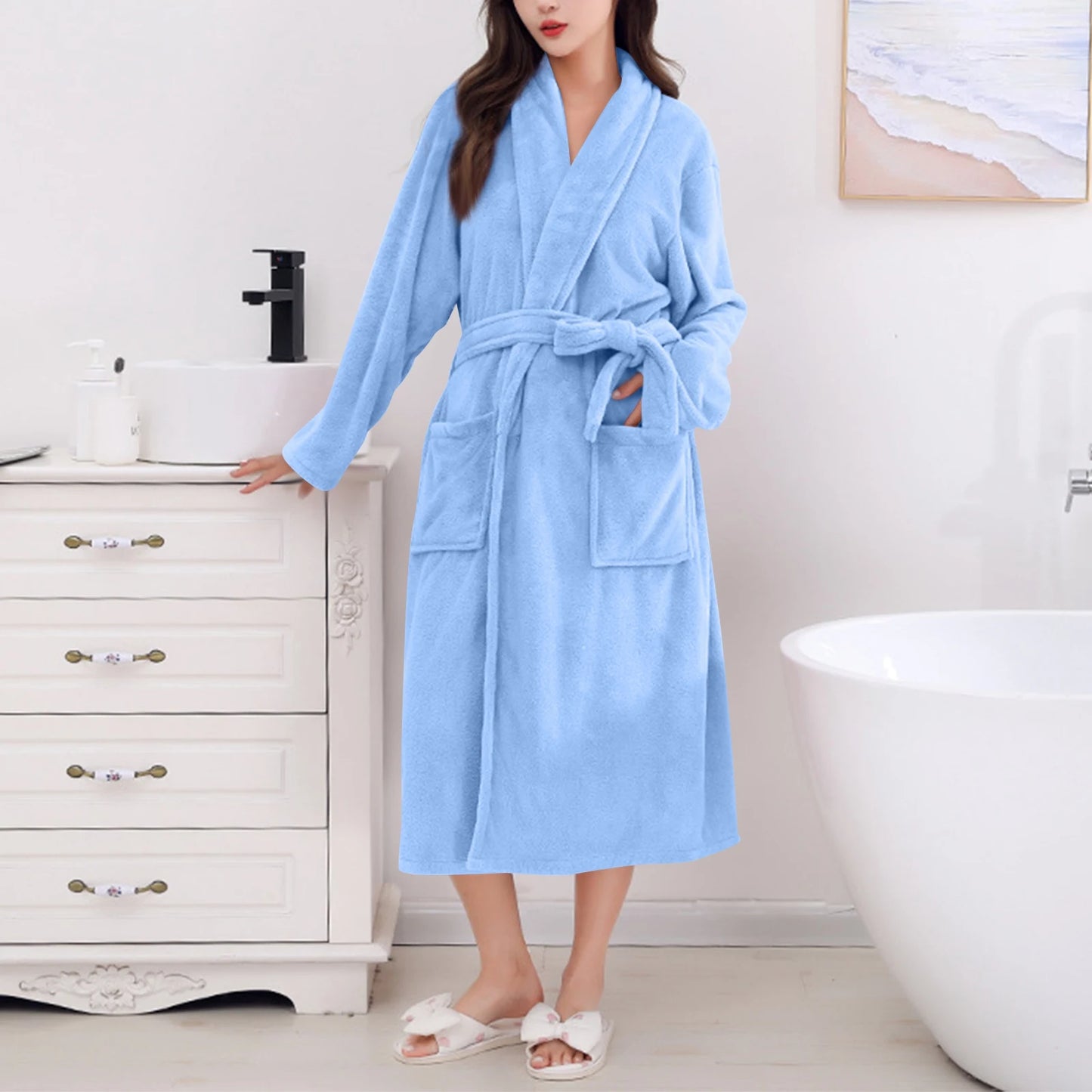 Women's Coral Fleece Robe Autumn Winter New Style Medium Length Home Indoor Wear Warmth Comfortable Sleepwear Nightgown