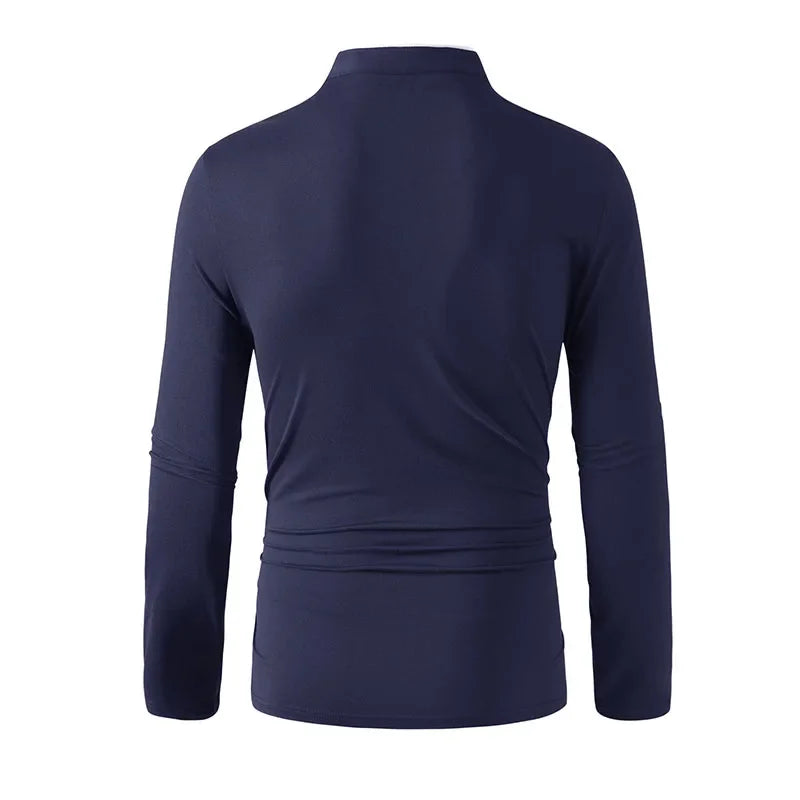 2025 New Men's Casual and Fashionable Solid Color Long Sleeved Stand Up Collar T-shirt Summer Versatile and Comfortable Top