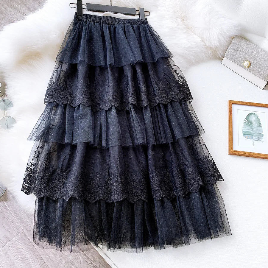 2024 New Spring Fashion Women Skirts Women Lace Skirts Long Lace Skirt Women Fashion Clothing K68