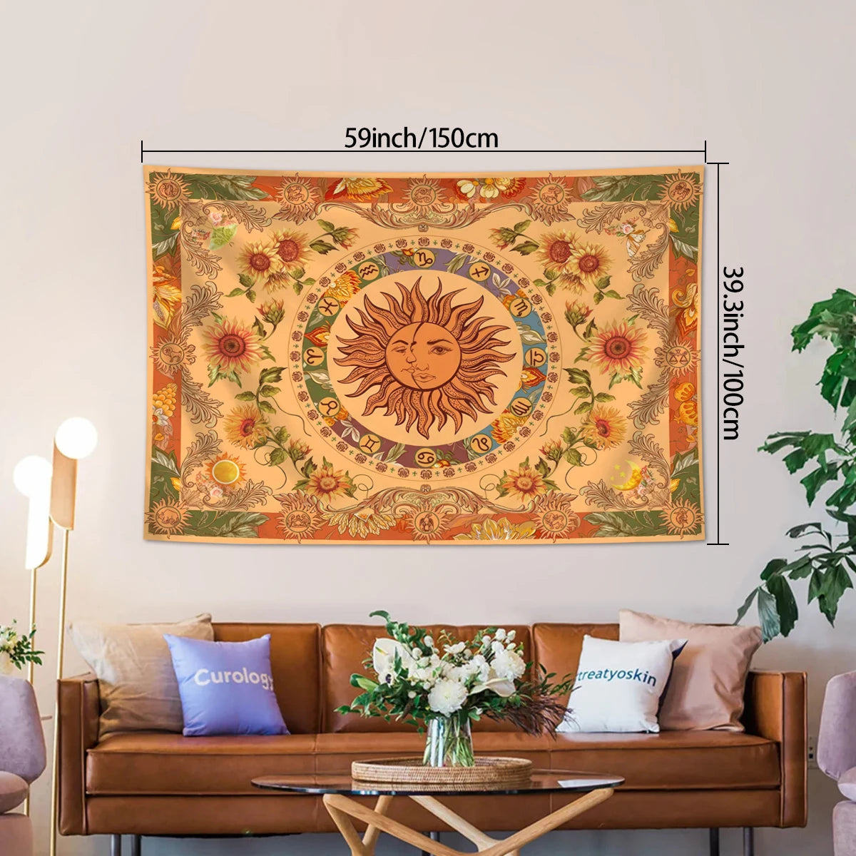 1pc Sun Moon Fantasy Tapestry, Retro Ethnic Wave Simia Tapestry, Sunflower Constellation Aesthetic Wall Hanging