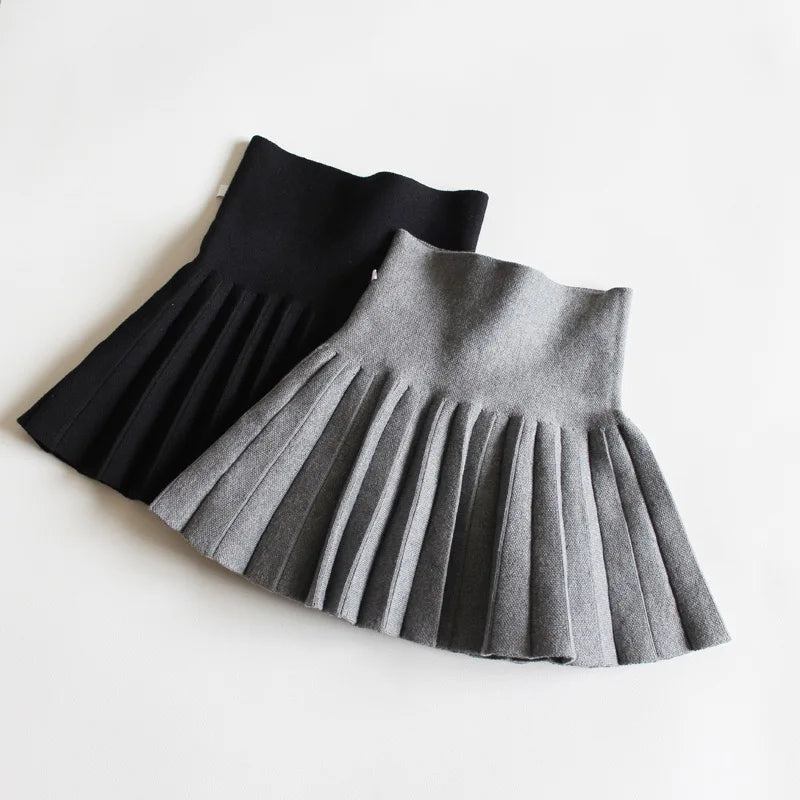 1pcs Girls Knit Skirts Baby Autumn Winter Princess pleated Skirts Childrens Student High Waist Mini Tutu Skirts Kids Solid Dress
