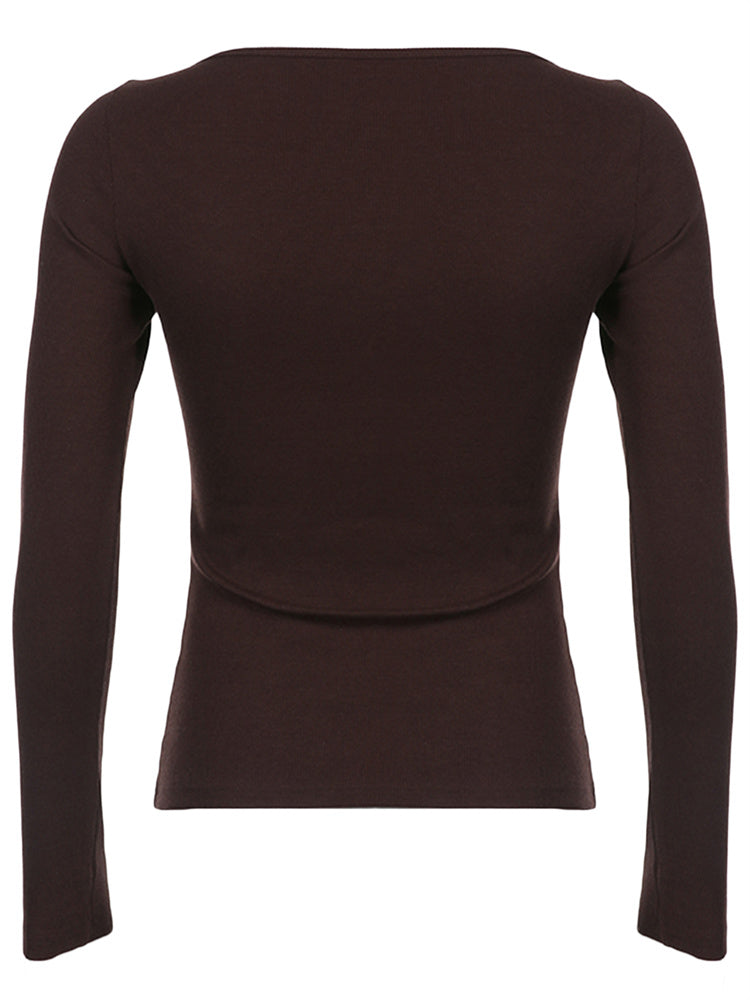 Y2k Women's Long Sleeve Knitted Tops Lace Stitching Neckline Knitwear Bowknot Decoration Slim-Fit Tshirt Pullovers Clubwear