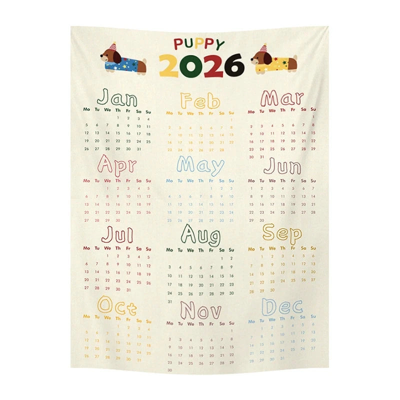 2026 New Year Tapestry 2026 Calendar Backdrop Cloth Dormitory Bedroom Decorative Background Cloth INS Wall Hanging Blanket