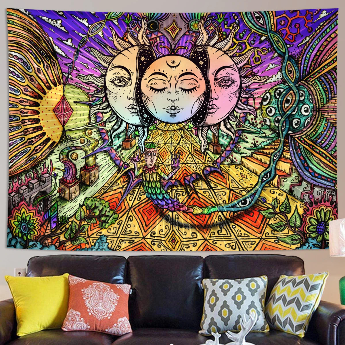 1pc Bohemian Mandala Tapestry, Retro Plant Flower psychedelic Tapestry, Hippie Style Room Decoration Wall Hanging