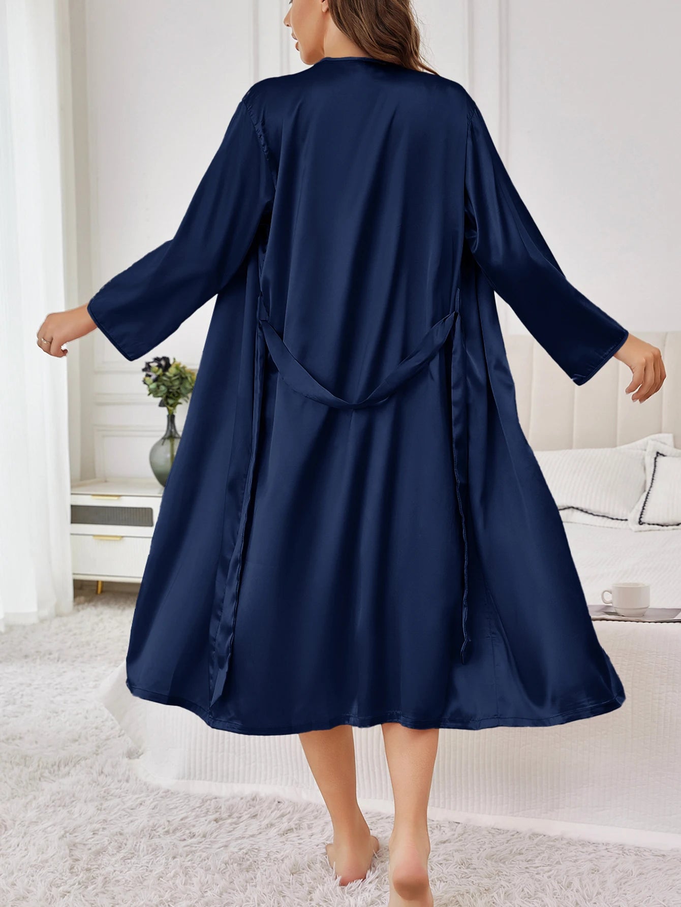 Women's Satin Robe Belted Elegant Solid Color Silky Comfort Bathrobe Loungewear