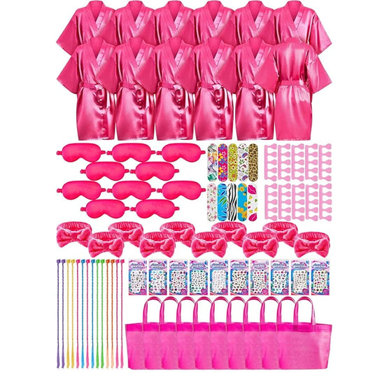 92 Pcs Spa Party Favors for Girls Slumber Party Supplies Kids Satin Robes Sleepover with Gift Bags for Girl Kids Birthday Gifts