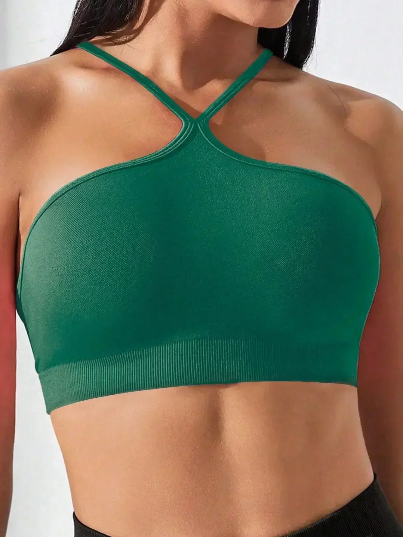 Women's Criss Cross Slim Fit Sports Cami Top Seamless Halter Crop Tee Shirt Tops Workout Tops