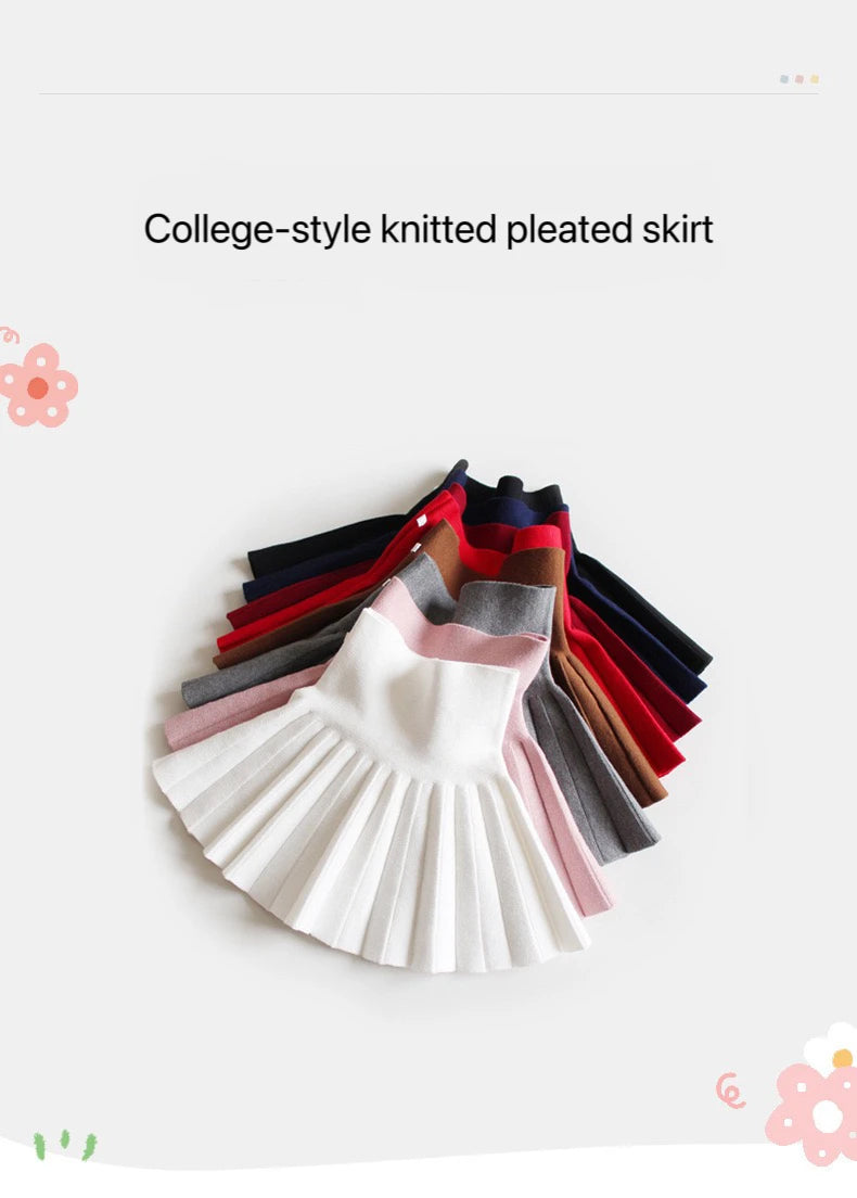 1pcs Girls Knit Skirts Baby Autumn Winter Princess pleated Skirts Childrens Student High Waist Mini Tutu Skirts Kids Solid Dress