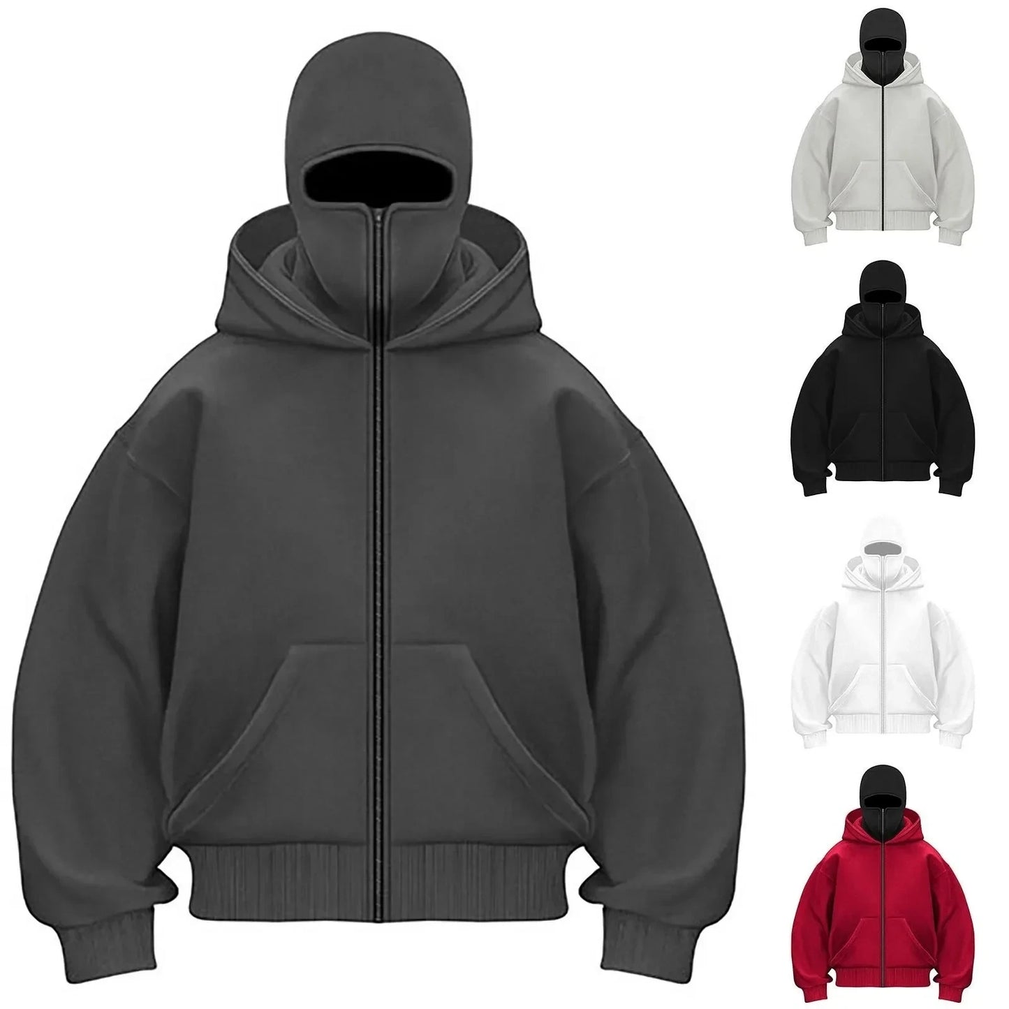 2025 Autumn/Winter New Men's and Women's Double Hats with Velvet Hoodie Coat Zipper Windproof and Warm Couple Hip Hop Sports Top