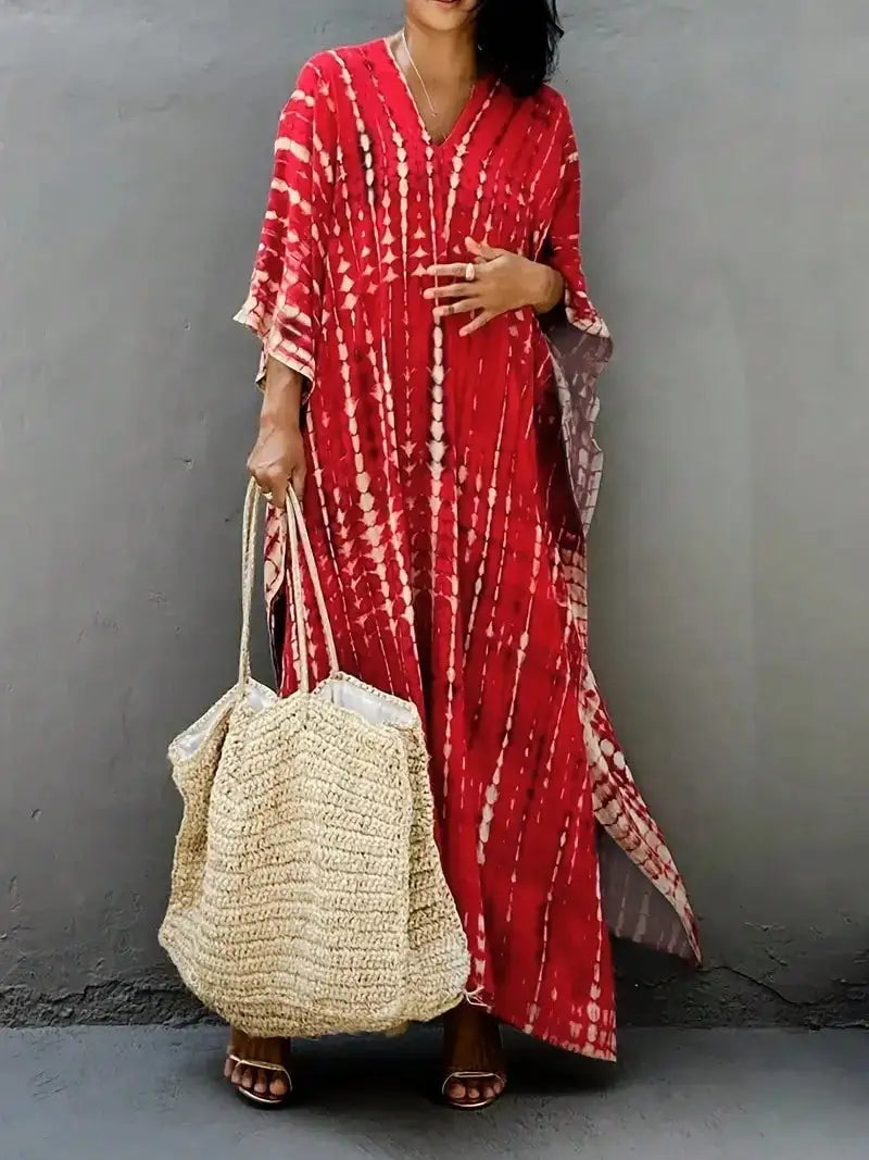 2025 Spring and Summer Smudged Positioning Printed Long Vacation Beach Skirt Bikini Cover-Up Swimsuit Sun Protection Jacket