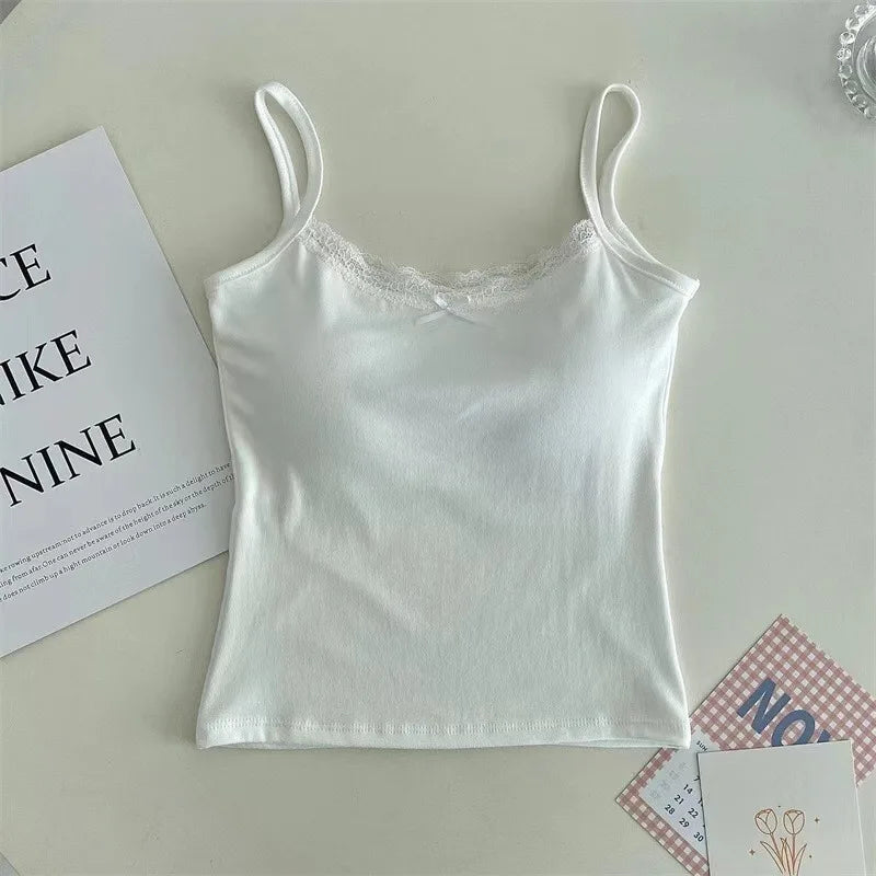 1pcs Girls Cute Padded Bra Tank Top Women Lace Casual Strap Top Vest Female Camisole With Removable Built In Bra Clothing