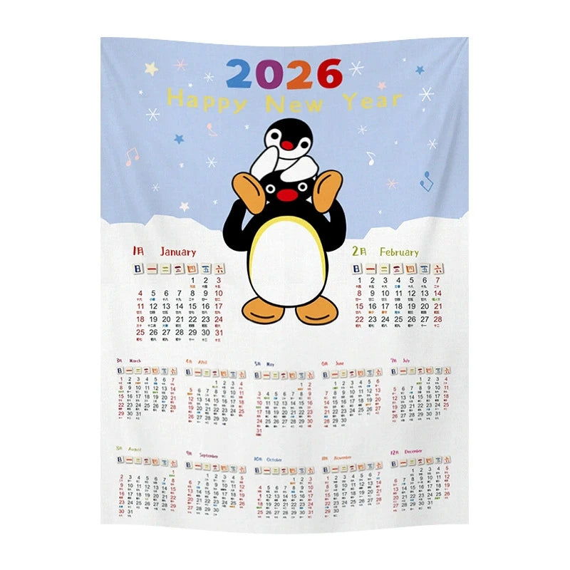 2026 New Year Tapestry 2026 Calendar Backdrop Cloth Dormitory Bedroom Decorative Background Cloth INS Wall Hanging Blanket