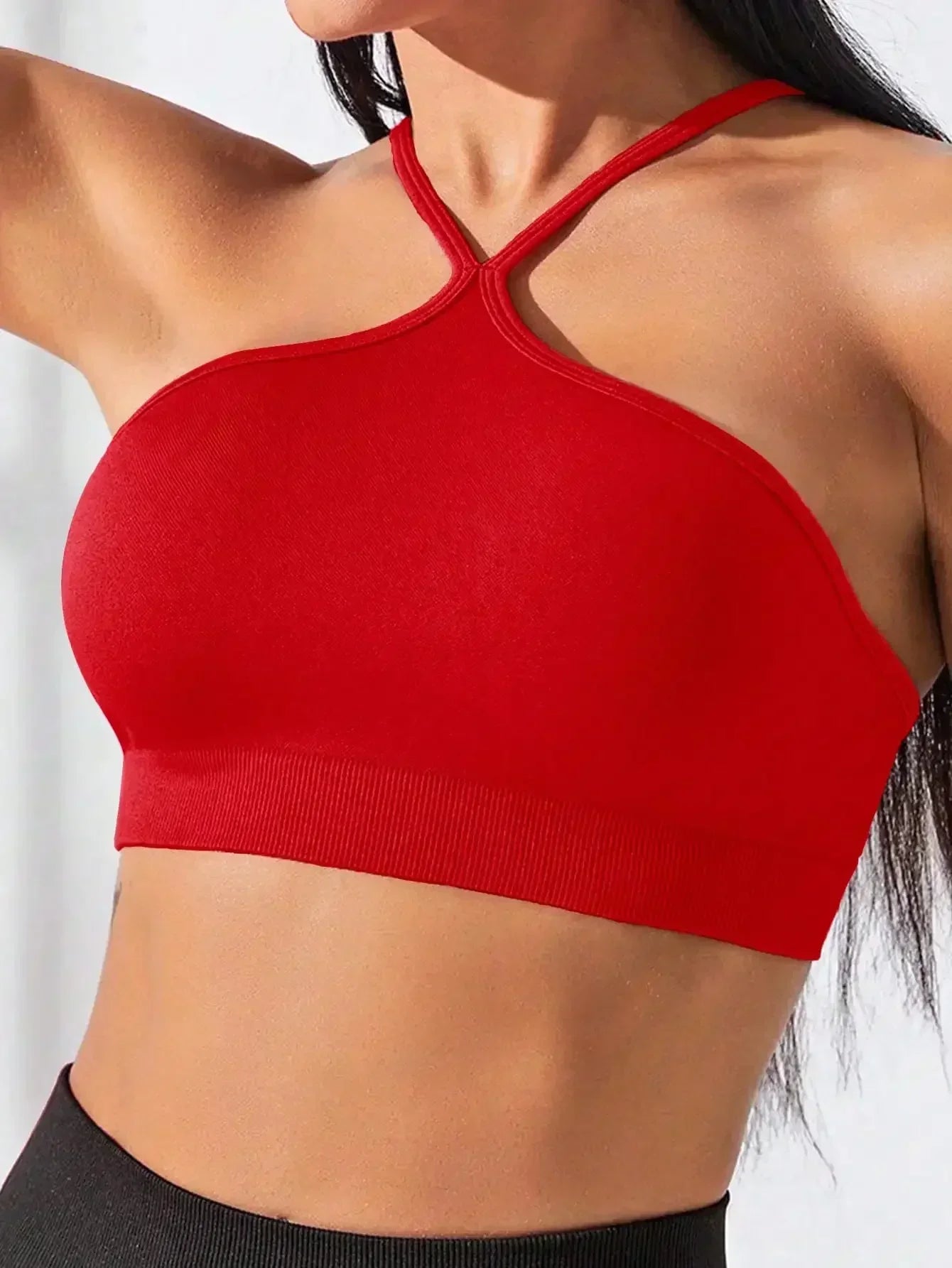 Women's Criss Cross Slim Fit Sports Cami Top Seamless Halter Crop Tee Shirt Tops Workout Tops