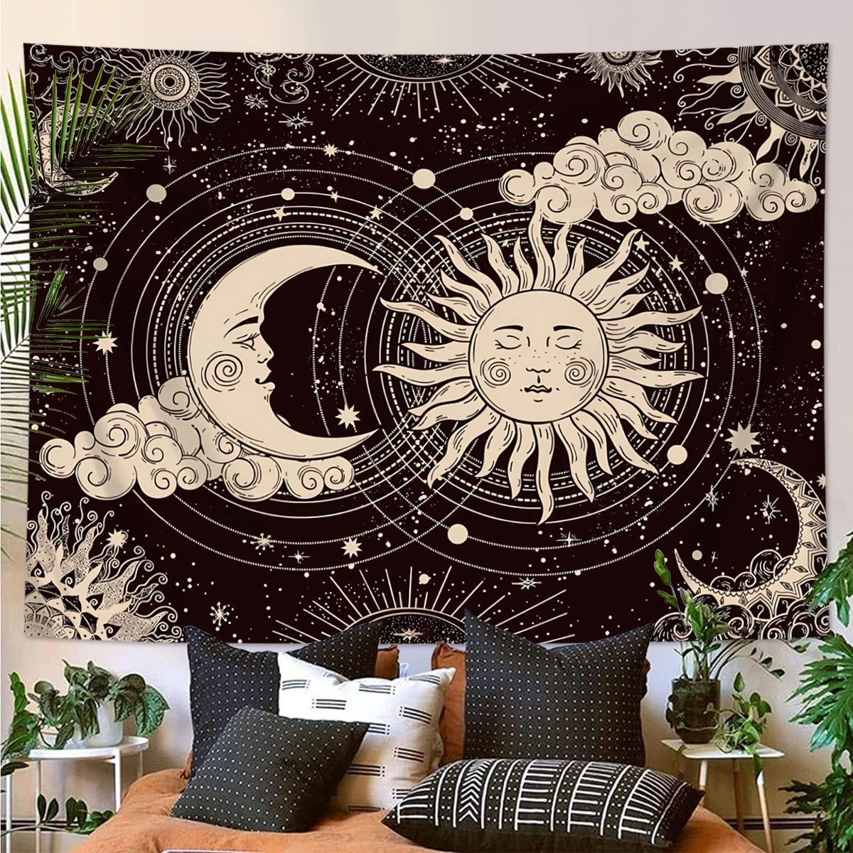 1pc Bohemian Mandala Tapestry, Retro Plant Flower psychedelic Tapestry, Hippie Style Room Decoration Wall Hanging