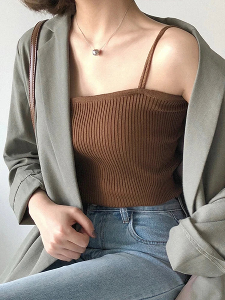 2025 Casual Women Halter Crop Tops Summer Sleeveless Camis Backless Strap Tank Top Slim Solid Short Female Tube Cropped Vest