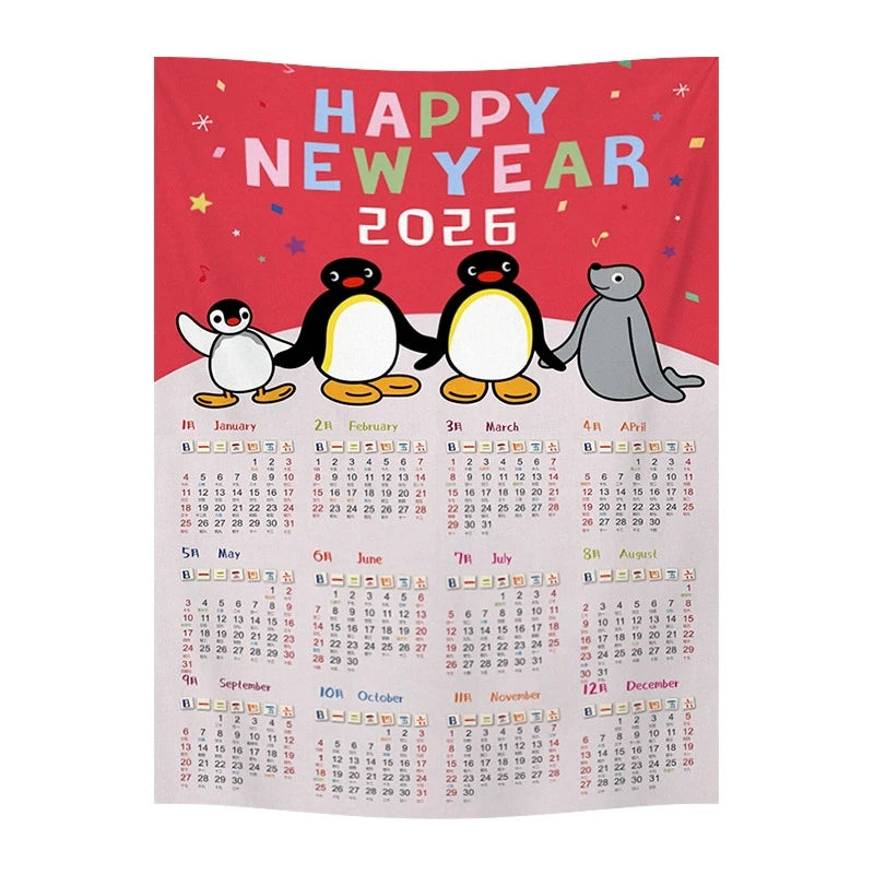 2026 New Year Tapestry 2026 Calendar Backdrop Cloth Dormitory Bedroom Decorative Background Cloth INS Wall Hanging Blanket