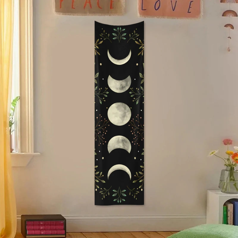 1pc Moon phase tapestry, flower and plant tapestry, moon phase tapestry room decoration wall hanging living room decoration
