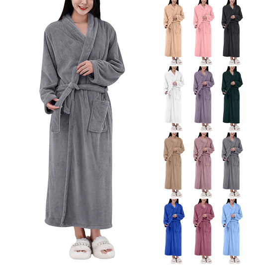 Women's Coral Fleece Robe Autumn Winter New Style Medium Length Home Indoor Wear Warmth Comfortable Sleepwear Nightgown
