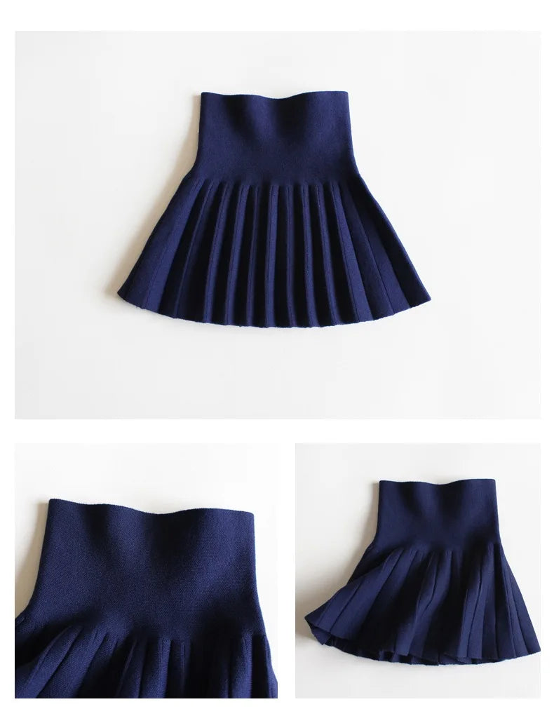 1pcs Girls Knit Skirts Baby Autumn Winter Princess pleated Skirts Childrens Student High Waist Mini Tutu Skirts Kids Solid Dress