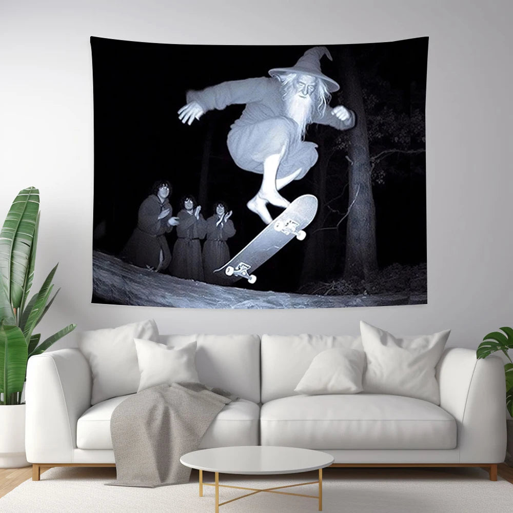 1 Pc Skateboarding Old For Man Tapestry - Cool Sports Wall Hanging For Bedroom, Living Room, Dorm Decor | Washable Polyester