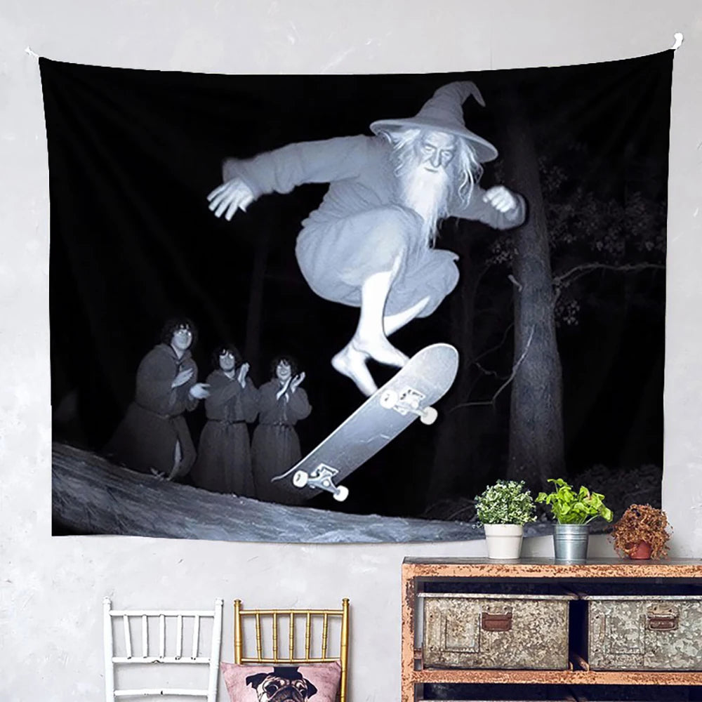 1 Pc Skateboarding Old For Man Tapestry - Cool Sports Wall Hanging For Bedroom, Living Room, Dorm Decor | Washable Polyester