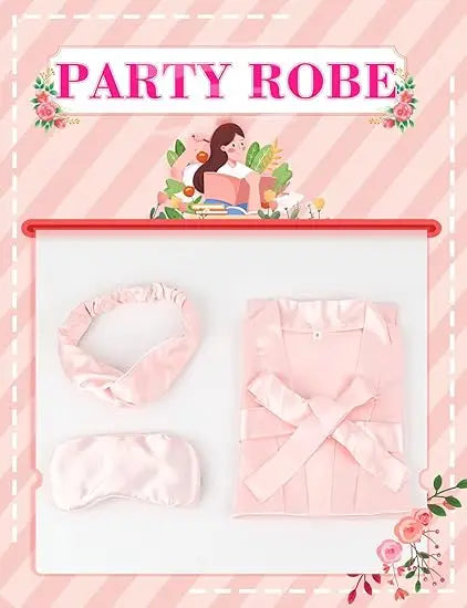 12 Pack Girls Kids Silky Satin Robe with Hair Band Slipper Hair Ring for Wedding Birthday Party Spa