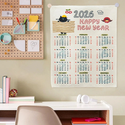 2026 New Year Tapestry 2026 Calendar Backdrop Cloth Dormitory Bedroom Decorative Background Cloth INS Wall Hanging Blanket
