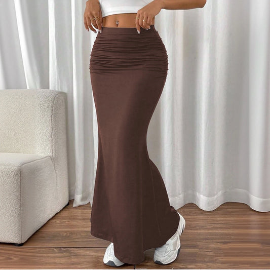 Women Solid Slim Fishtail Skirt Spring Summer New In Elegant Fashion High Waist Fold Skirts Lady Causal Street Short Dress Sexy