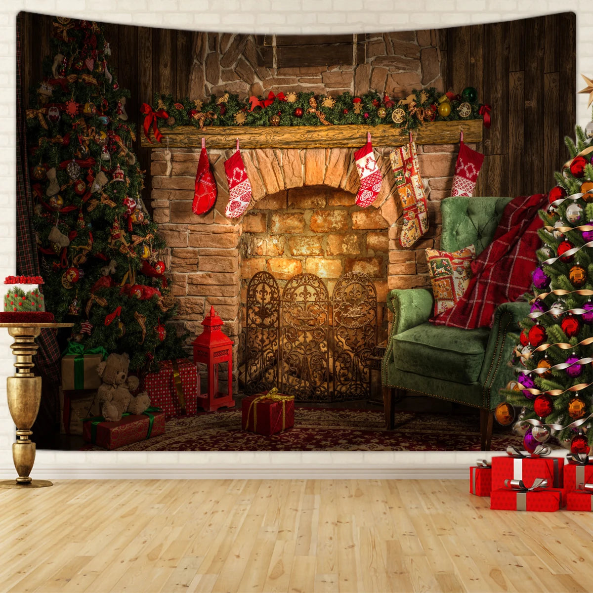 1pc Christmas decoration tapestry, Christmas fireplace Christmas tree tapestry, Christmas shooting background cloth tapestry
