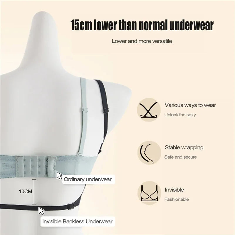 2024 Invisible Push Up Bra Backless Sexy Women Bras Low Cut Plunge Brassiere Open Back Wedding Underwear Seamless Lingerie