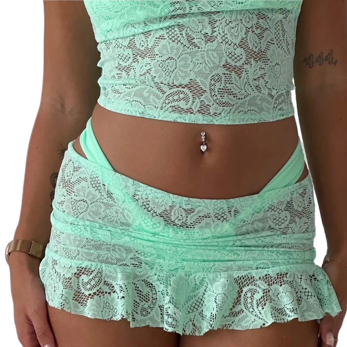 Women's Bikini Cover-up Skirts Lace See Through Mini Skirts Low Waist Ruffle Casual Beach Skirts Summer