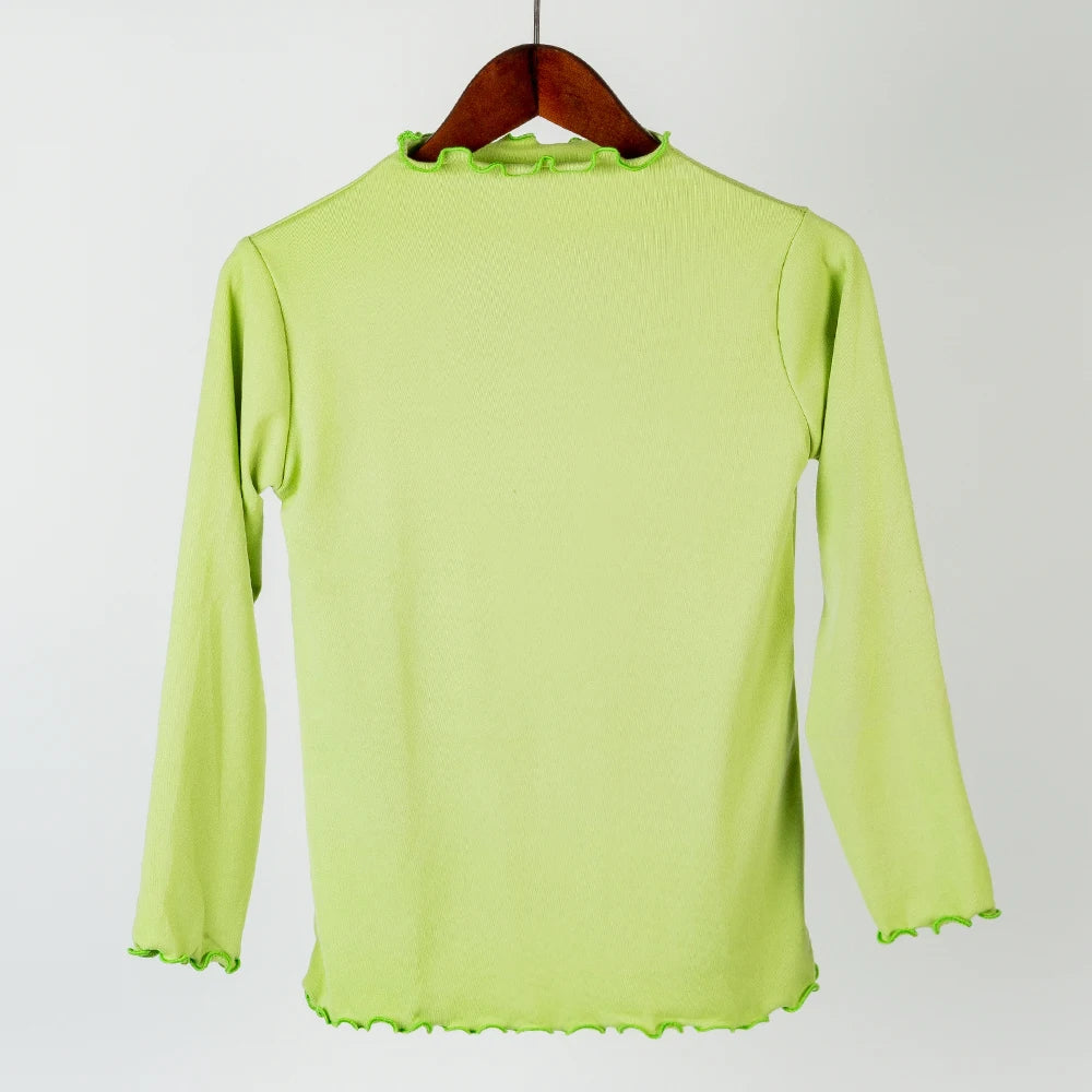 2025 Children's Clothing Autumn And Winter New Long Sleeved Girls' Base Fashion Collar Lace Solid Color Long Sleeved T-Shirt