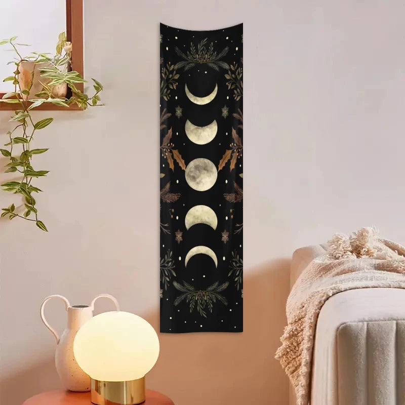 1pc Moon phase tapestry, plant flower butterfly tapestry, moth tapestry, room living room decoration, background wall hanging