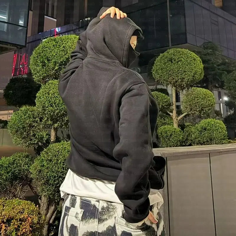 2025 Autumn and winter American retro heavyweight hooded sweatshirt for men and women double hood zipper windproof thick jacket