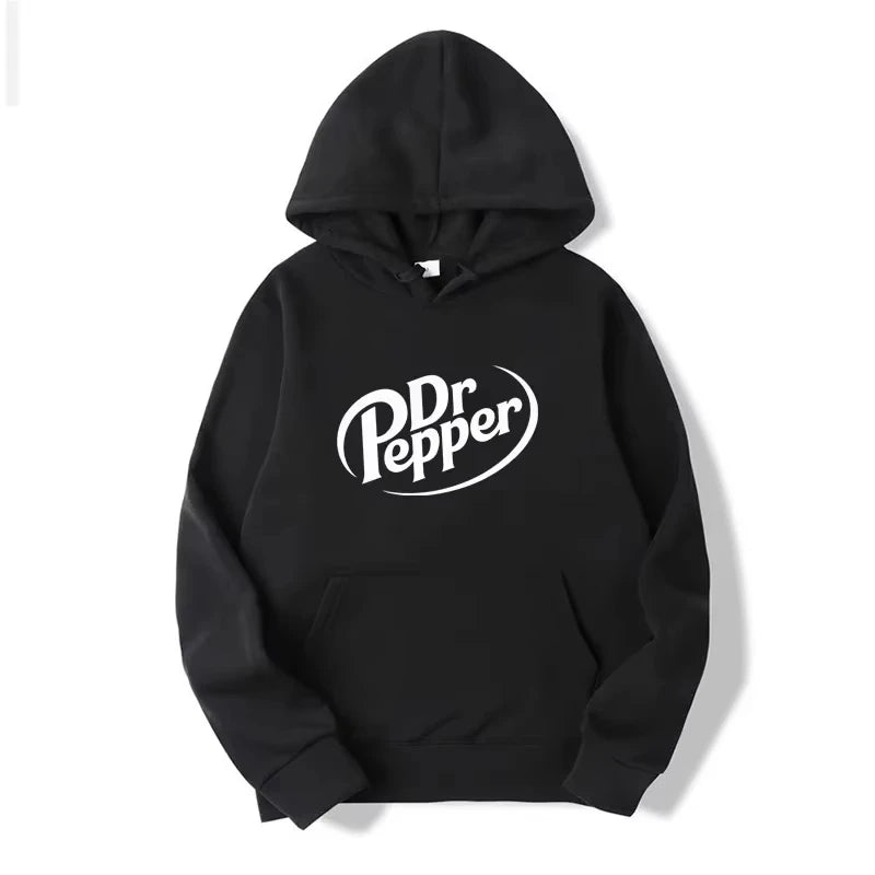 2025 Autumn Warm Dr Pepper Letter Printed Hoodies Street Men Fashion Fleece Sweatshirts Casual Unisex Pullover Tops Fashion Tre