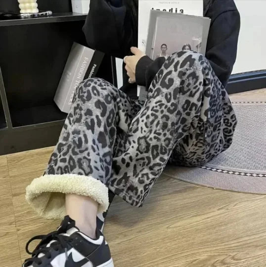 Women's High Waist Fleece Lined Wide Leg Pants Autumn Winter Comfortable Casual Korean Style Home Wear Slimming Trousers