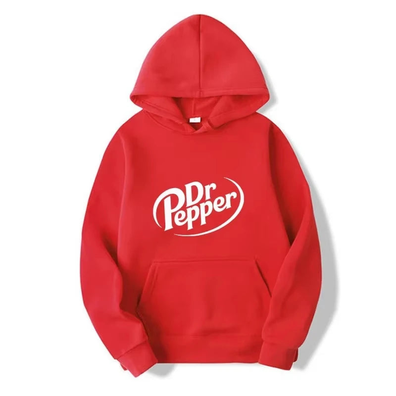 2025 Autumn Warm Dr Pepper Letter Printed Hoodies Street Men Fashion Fleece Sweatshirts Casual Unisex Pullover Tops Fashion Tre
